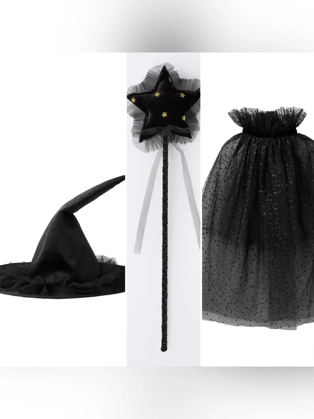 New With Tags! Zara Kids Sparkly Witch Halloween Costume Hat Cloak Wand